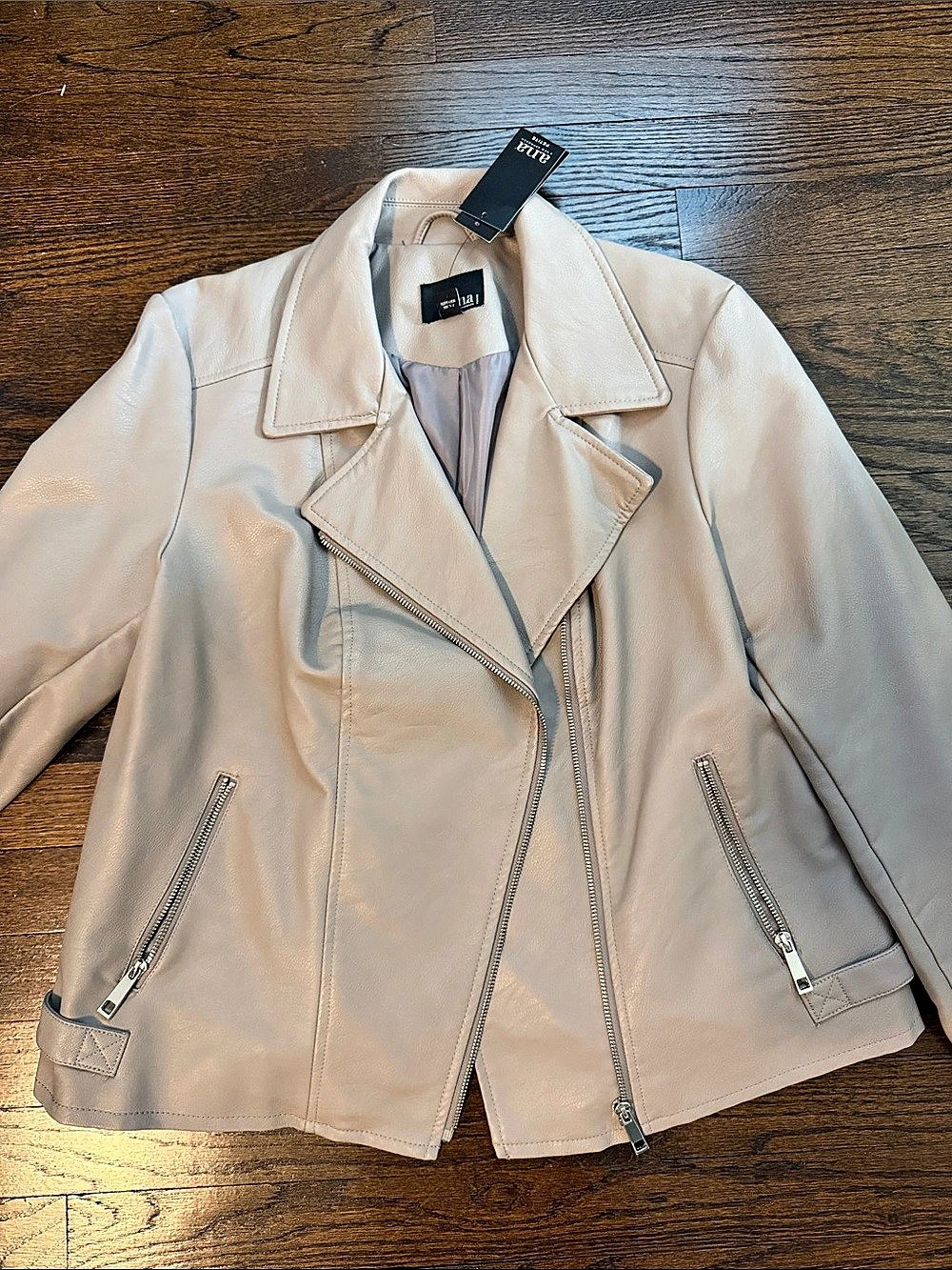 Ana Faux Leather Moto Jacket Beige Size PXL NWT